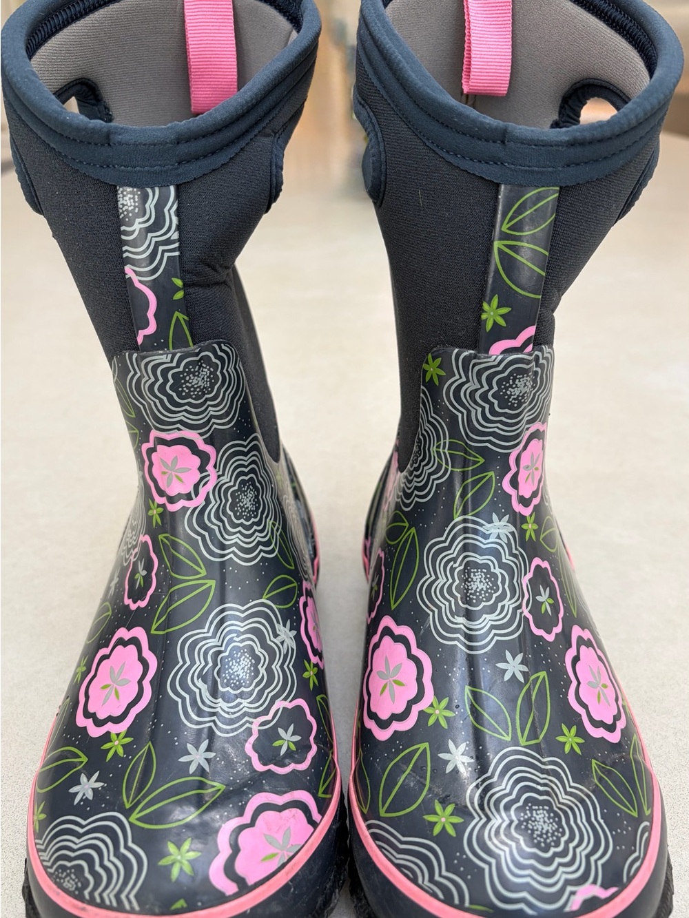 Girls' Bogs Floral Rain Boots with Pink Accents